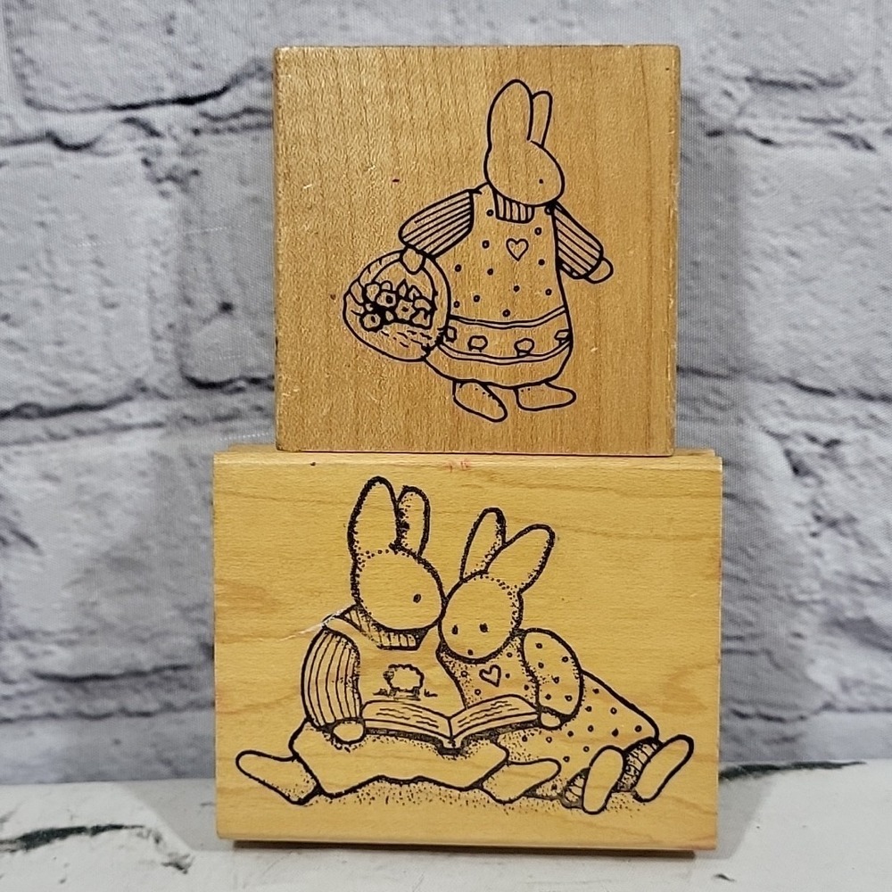 Vintage 90s Daisy Kingdom Rubber‎ Stamps Bunnies Easter Spring Lot Of 2